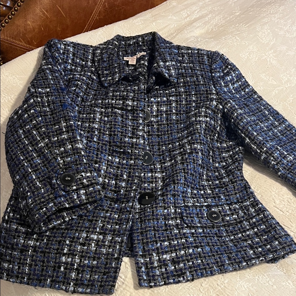 JM Collection Black and Blue Tweed Blazer